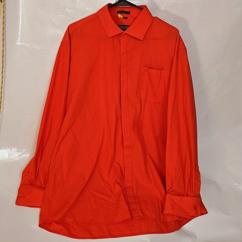 Stacey Adams XLG XL Pocket Dress Shirt Chrome Orange 18 Neck 34/35